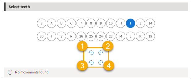 Rotational Conditions with yellow numbered items corresponding to the teeth degree movement.